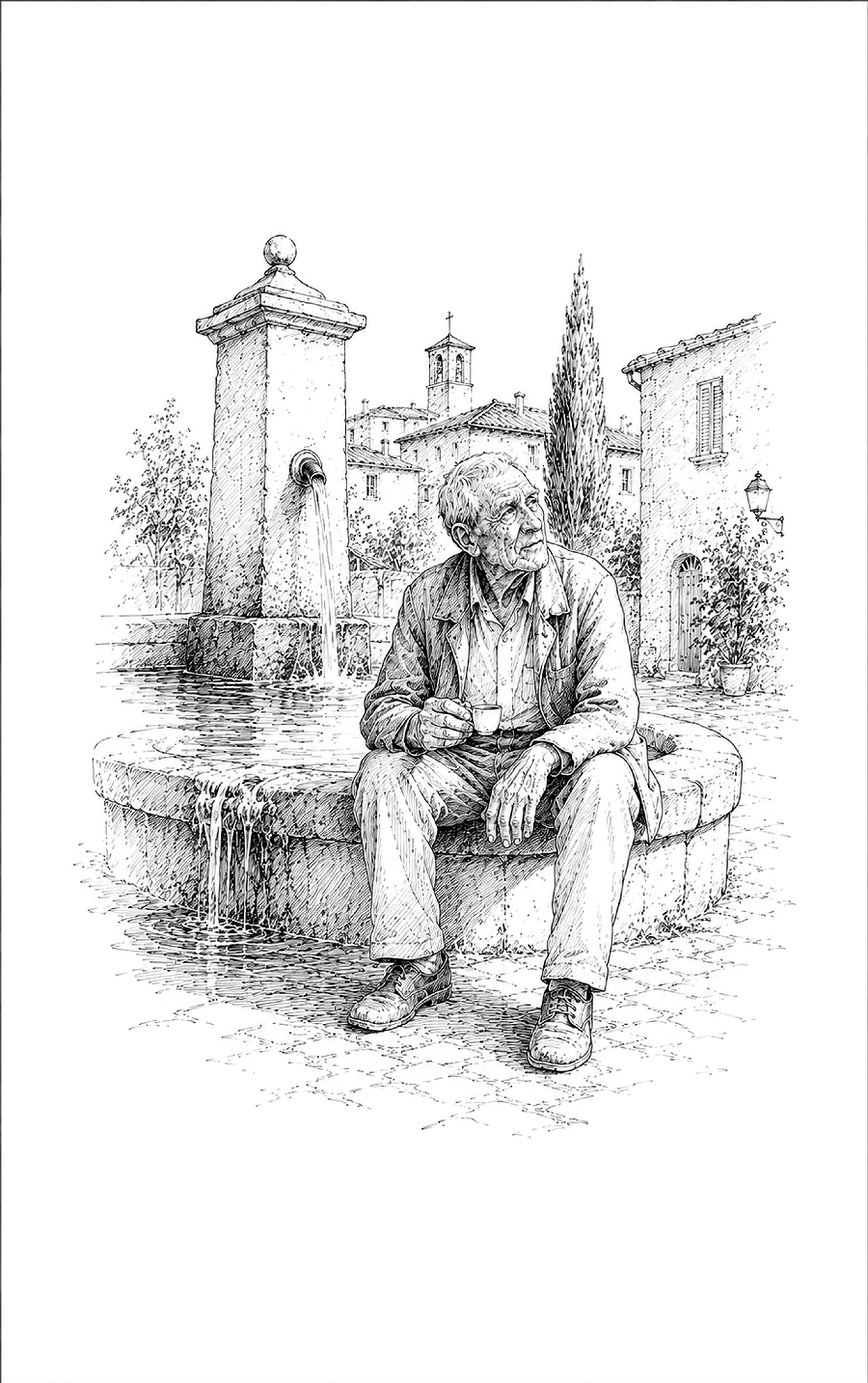Peppino op de rand van de fontein
